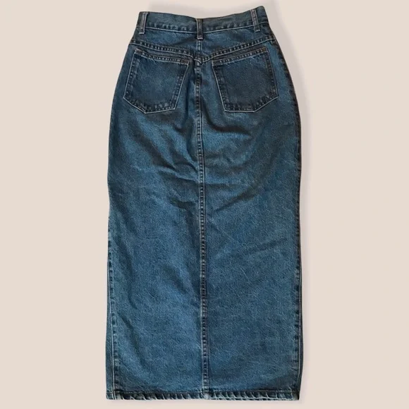 Vintage 90s Denim Maxi Skirt with Leg Slit - Picture 4 of 6
